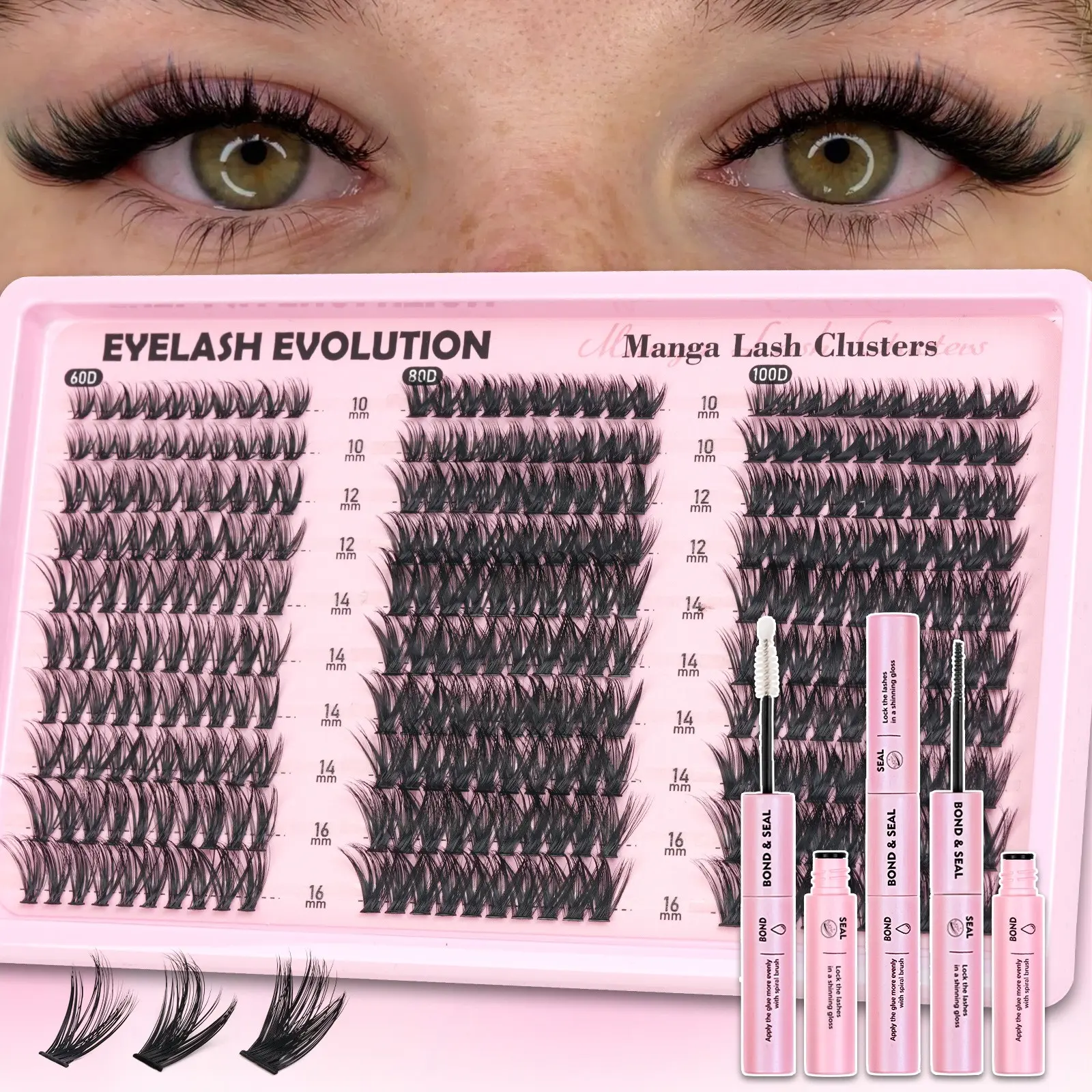 60D/80D/100D Comic Style False Eyelashes Set, DIY Lash Clusters, Natural Dense Fan Shape, Lightweight Long-Lasting Glue-Free, Beginner Friendly