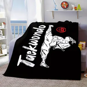 Taekwondo Practice Posture Pattern Flannel Blanket - Digitally Printed, Reversible, Modern Style, Lightweight, Soft, Comfortable, Pill-Resistant, Lint-Free, All-Season, Multi-Size Options