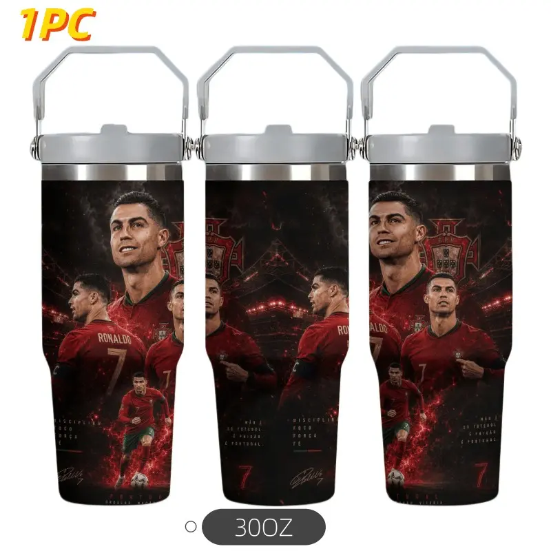1PC Cristiano Ronaldo 30oz Stainless Steel Insulated Travel Mug, Reusable Hand Washable, Ideal for Juice Coffee Cold Hot Drinks, Outdoor Activities, Portable Drinkware Tumbler