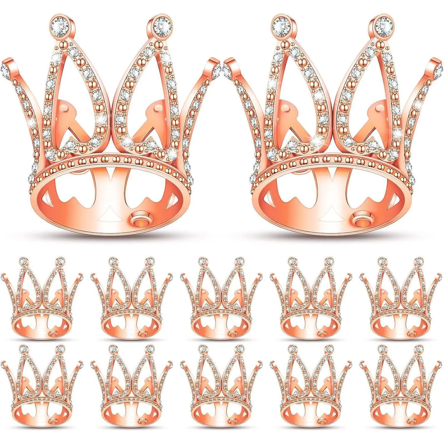 12 Pcs Rose Gold Alloy Crystal Crown Cake Topper Decorations, Cute Dainty Crown-Shaped Cake & Cupcake Toppers for Bridal Wedding, Royal Themed Baby Shower Parties, Cute Cake & Cupcake Toppers