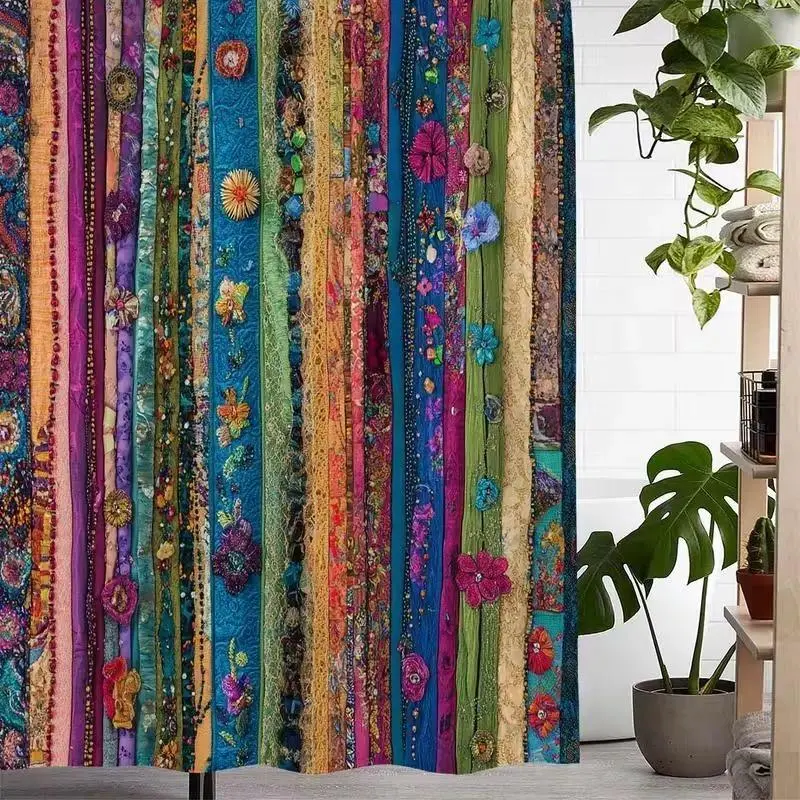 1pc Retro Colorful Abstract Bouquet Floral Shower Curtain, Durable Polyester Bathroom Accessory, Easy Clean Care, Machine Washable, Multiple Sizes, Free Hooks, Ideal for Bathroom Decoration & Partition, One Piece