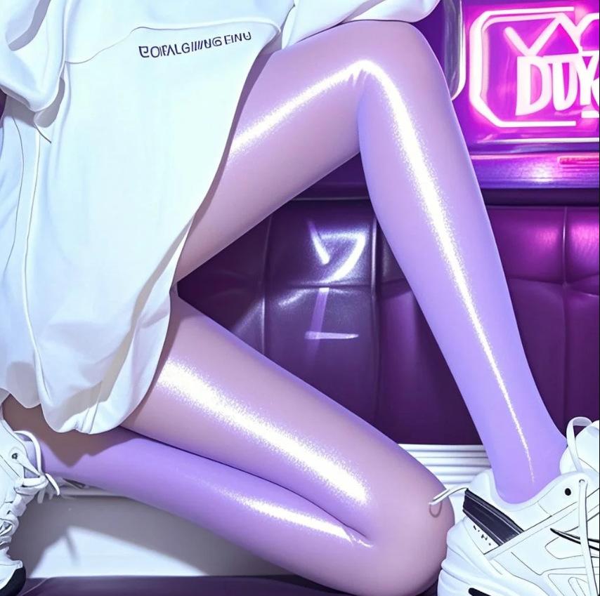 Women's Black Oil Shiny Smooth Jumpsuit Pantyhose, Spring Summer Thin Sexy Oil Shiny Stockings, Plus Size Durable Black Silk Tight High Waist Stockings