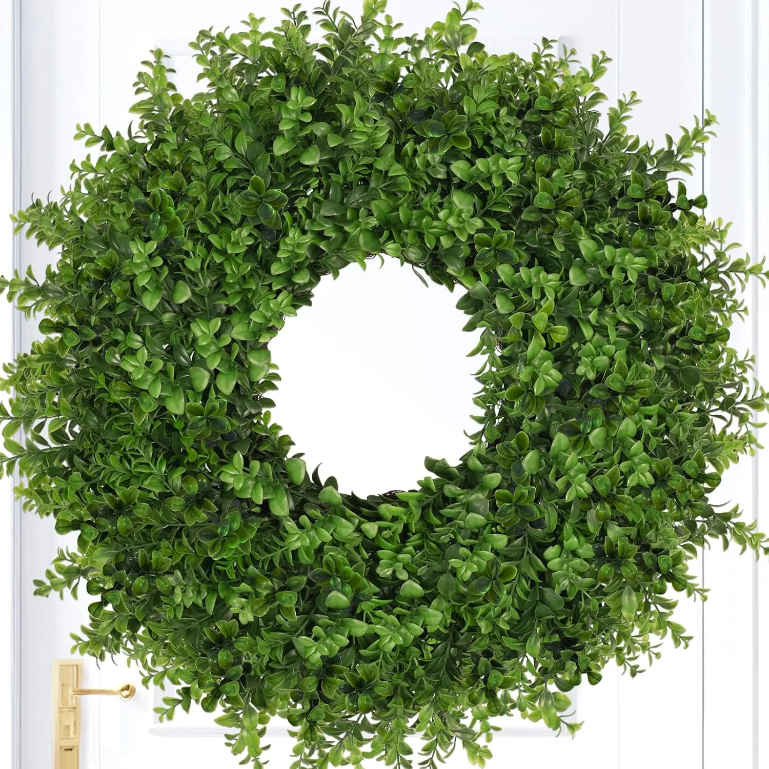 26 Inch Large Boxwoods Wreaths for Front Door Artificial Green Leaves Greenery Indoor Outdoor Wreath  Decor Porch Window Wall  Door Decorations Spring Summer Fall  Seasons