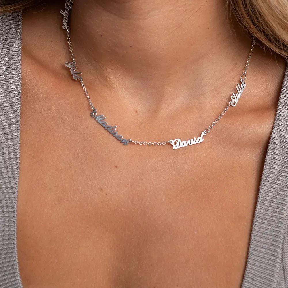 AS025 For Mother's Day Multiple Names Custom Cut Necklace Personalized Gift Stainless Steel Letter Necklace  Anniversary Valentine's Day