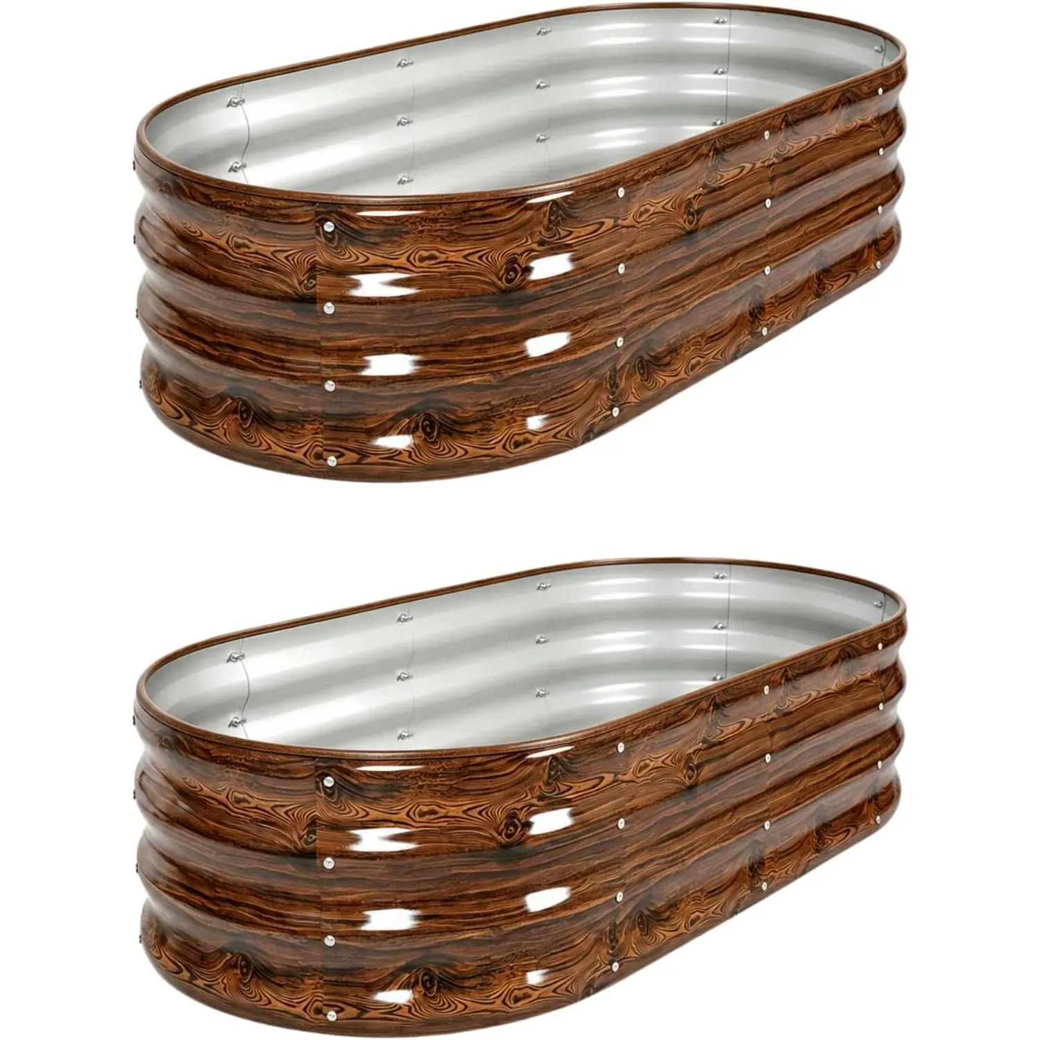2-Pack Galvanized Oval Raised Garden Bed Kit (4x2x1 FT, 12-Inch Deep), Rust-Resistant Metal Planter Boxes with Wood Grain for Outdoor Vegetables, Herbs