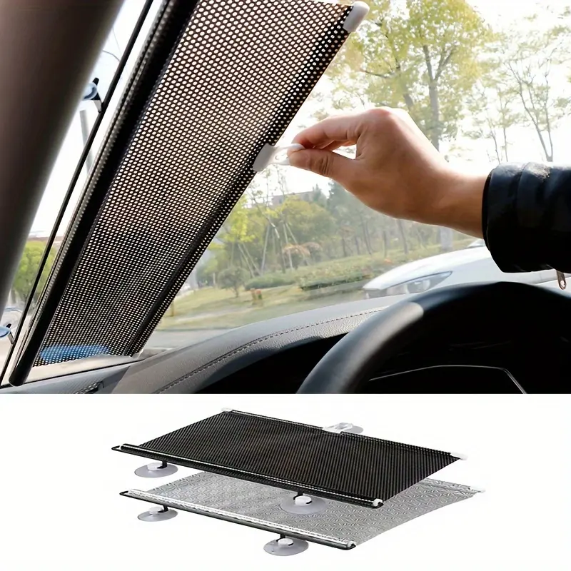 Universal Car Automatic Roller Blind Sunshade Car Heat Insulation Curtain Car Front Gear Automatic Retractable Sunshade Sunshade Sunshade For Car Windshield Car Window Shades Front Windshield