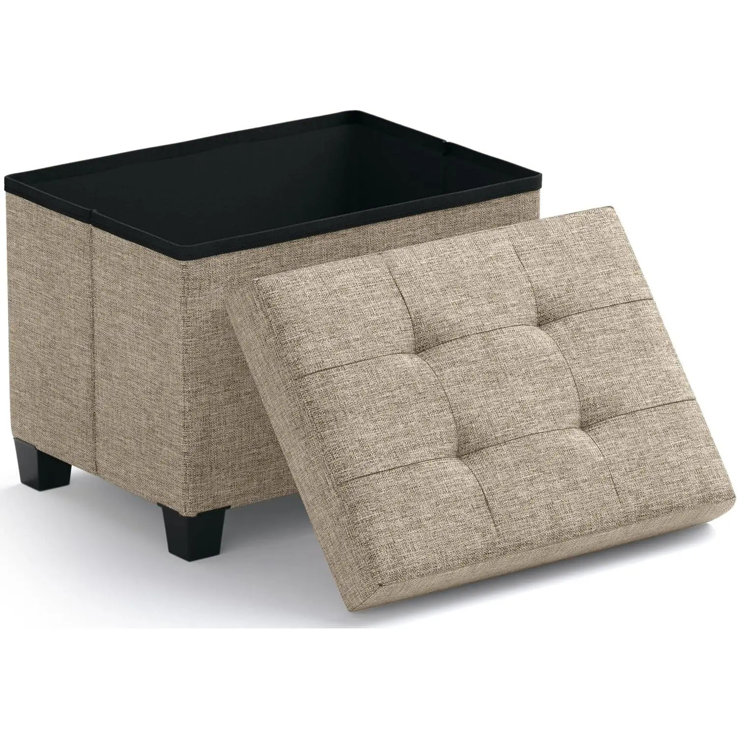 Small Rectangular Fabric Cover Storage Ottoman with Legs (12x16x12 in, Tan/Taupe) - Footrest, Seat, 600 lbs Weight Capacity, Storage Space, Ideal for Living Room, Home Office