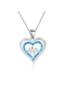 Heartbeat Necklace, EKG Heart Line Pendant with Blue Crystal, Unique Dainty Jewelry Gift for Her, Minimalist Medical Theme Gift