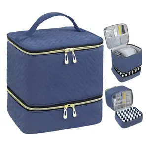 Dual Layer Nail Polish Organizer, Portable Travel Nail Polish Storage Bag Holds 30 Bottles, Large Capacity Gel Nail Polish Holder Carry Case, Thickened Nail Set & Makeup Cosmetic Organizer Bag