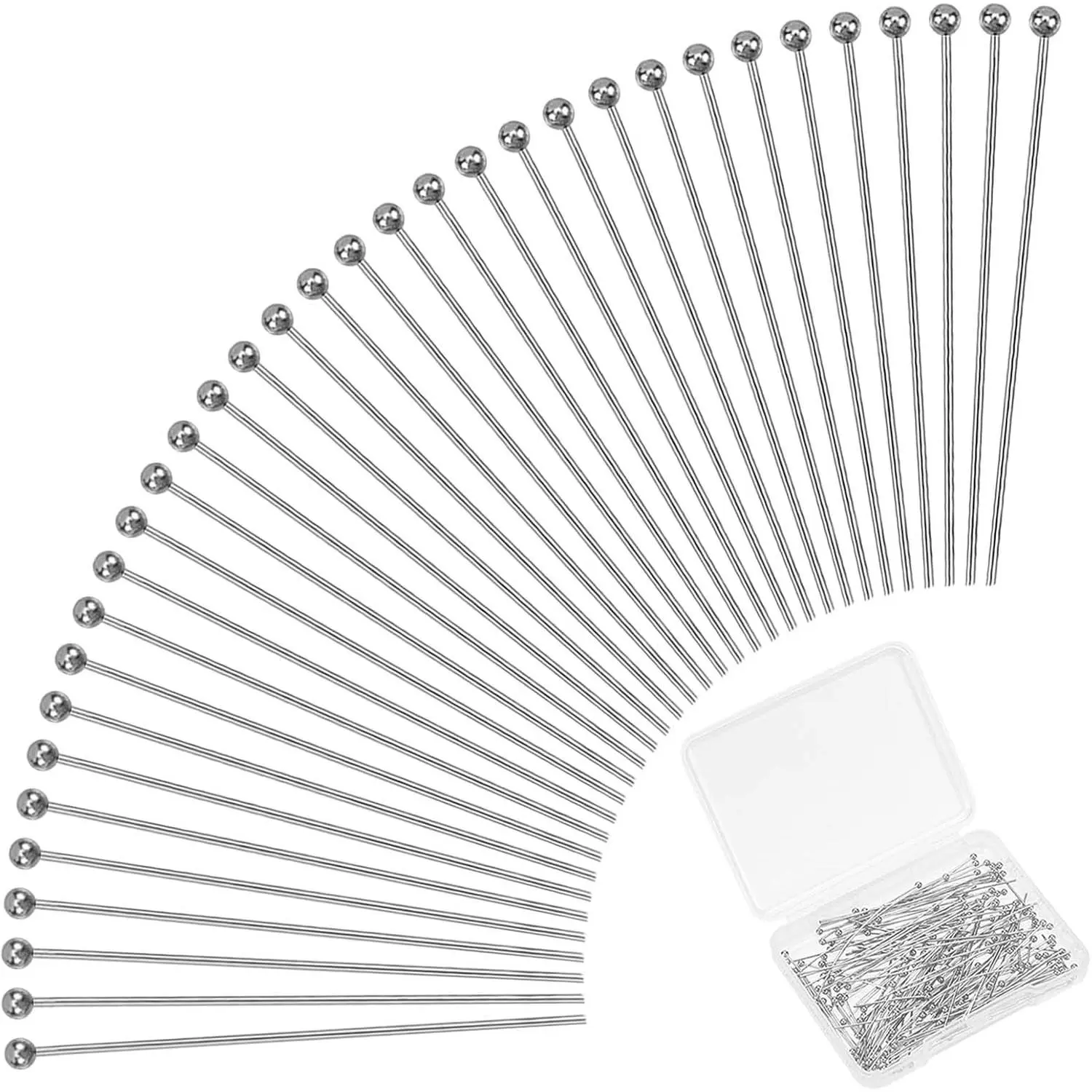 500pcs 40mm 304 Stainless Steel Ball Head Pins, Jewelry Making Pins 21 Guage Bendable Headpin for Earring Pendant Bracelet Necklace Jewelry DIY Craft, Stainless Steel Color, Head: 2mm