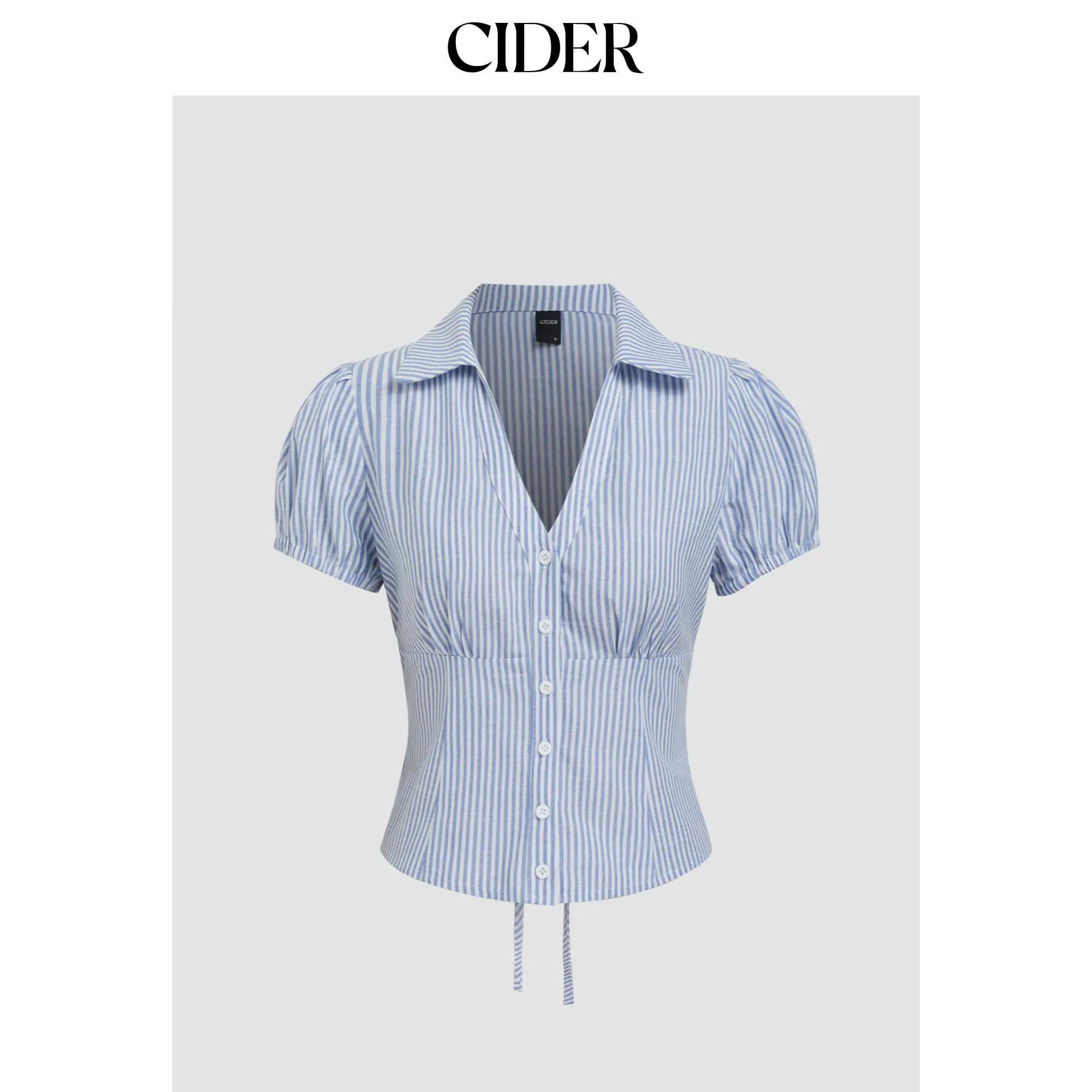 Cider Cotton-blend V-neck Stripe Tie Back Shirt SummerWins SummerFinds