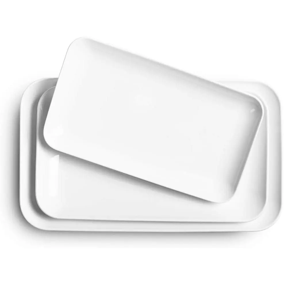 Large Serving Platter Set of 3, 16/14/12 Inch Porcelain Serving Trays for Party - White Ceramic Rectangular Platters for Entertaining, Appetizer Fruit Tray for Father's Day Shower Dinner