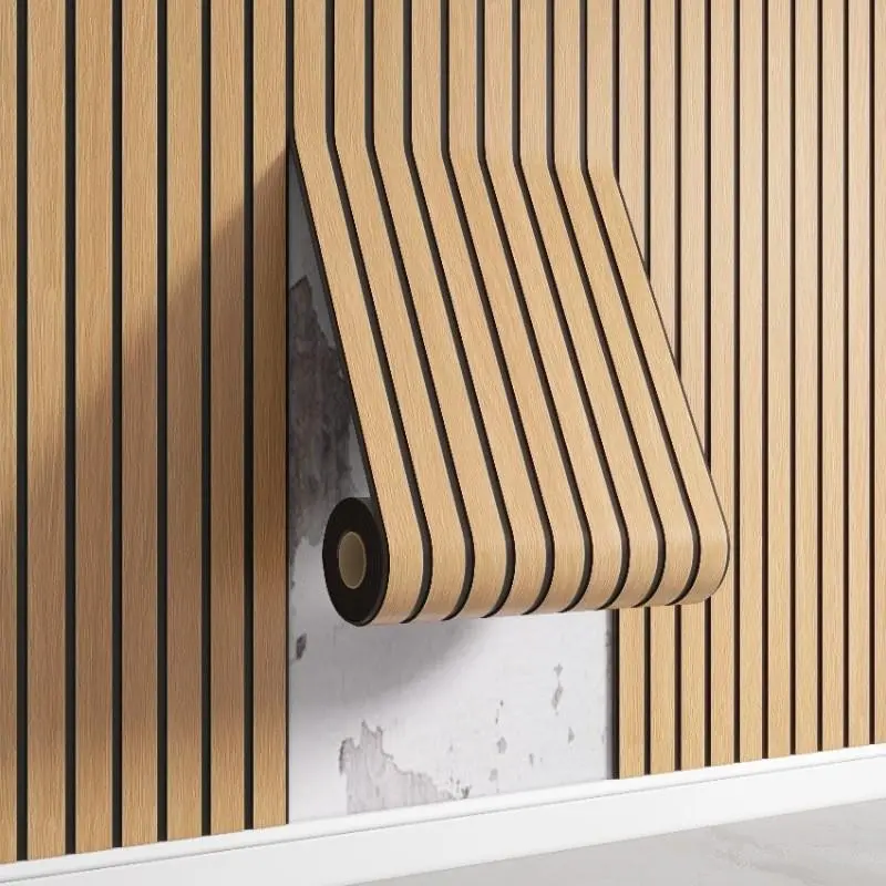 3D self-adhesive wall panel, Peel And Stick Wallpaper Designs, with a thick-textured wood grain design, an easy-to-install tile sticker, a modern style wall, presenting natural wood grain and wave patterns, using a peel-and-stick installation me