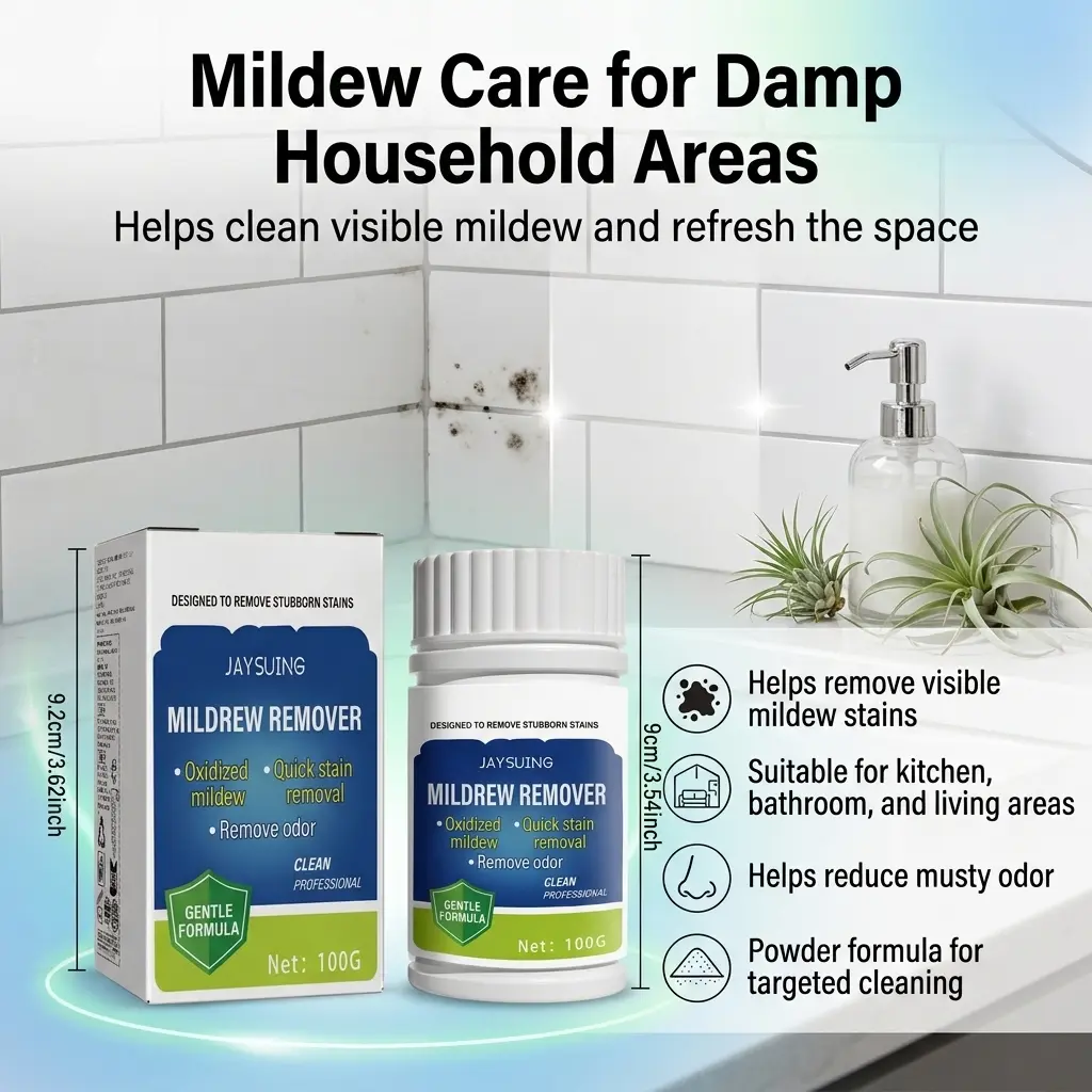Mold Stain Remover Powder, Multi-Purpose Mildew Stain Cleaning Powder for Wall, Refrigerator Door Seal, Washing Machine Gasket, Ceramic Tile, Grout, Sink, Bathroom, Kitchen, Black Stains, Dirt, Grime and Daily Household Surface Cleaning Use