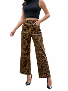 luvamia Wide Leg Jeans Woman Trendy High Waisted Leopard Cheetah Print Ankle Length Stretchy Denim Pants with Pockets