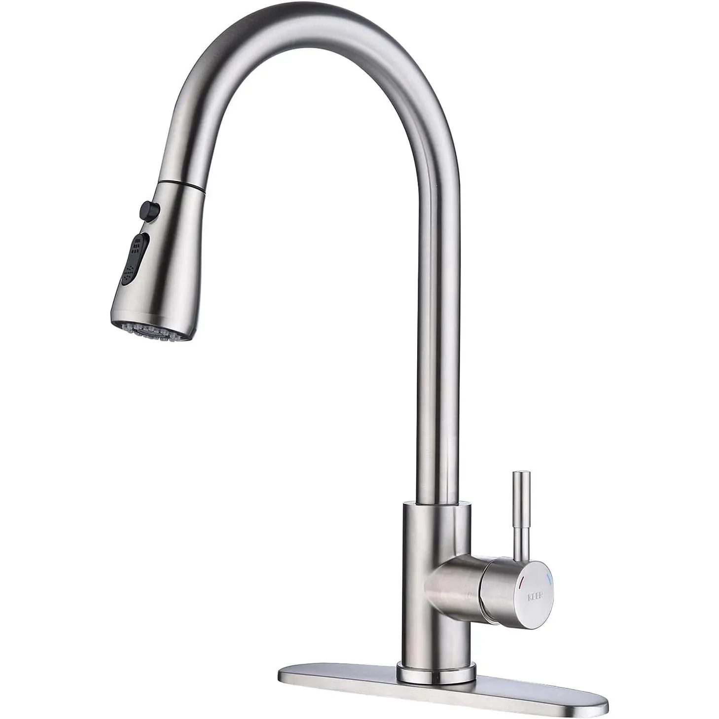 Brush Nickel Single Handle Pull Down Kitchen Faucet, 3 Modes Sprayer, Easy Assembly, Single Handle High Arc Stainless Steel Faucet