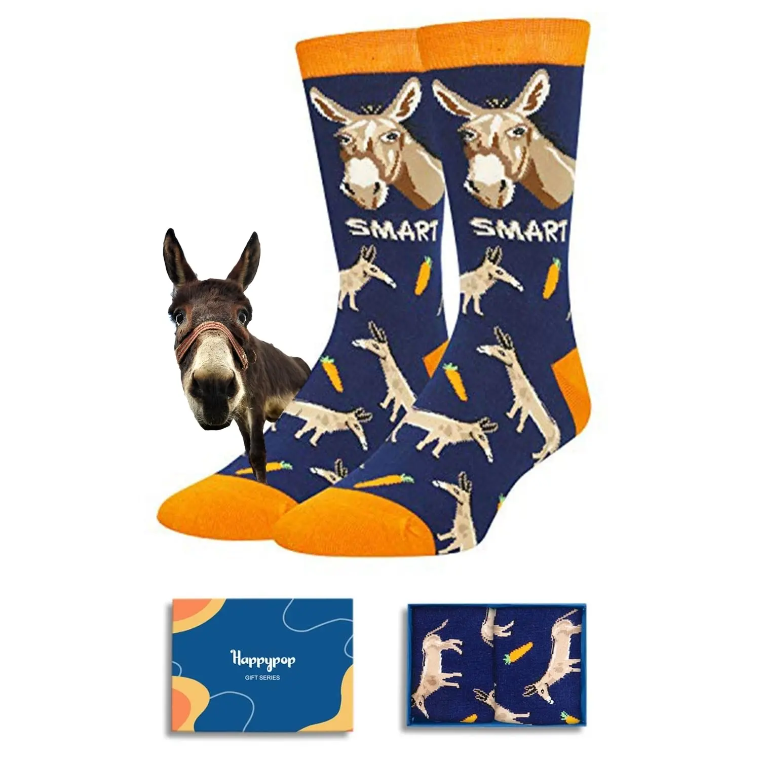 HAPPYPOP Funny Socks For Men Fun Donkey Silly Gift Ideas Crazy Smart Donkey Socks, Novelty Donkey Weird Gifts Father's Day Gifts