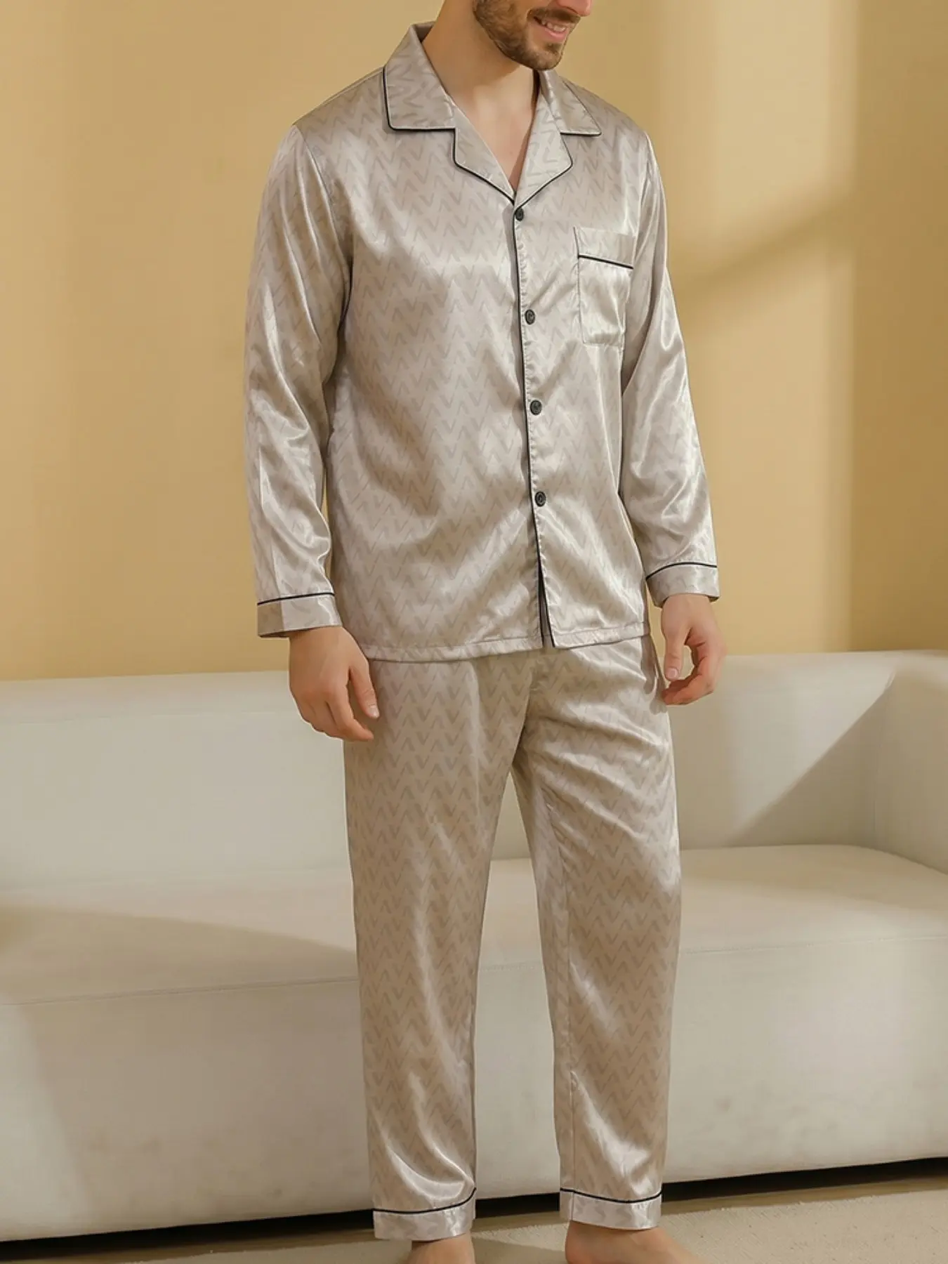 Men's Spring & Fall Pajama Set, Short Sleeve Fitted Casual Sleepwear, Comfortable Home, Perfect Gift for Valentine's Day