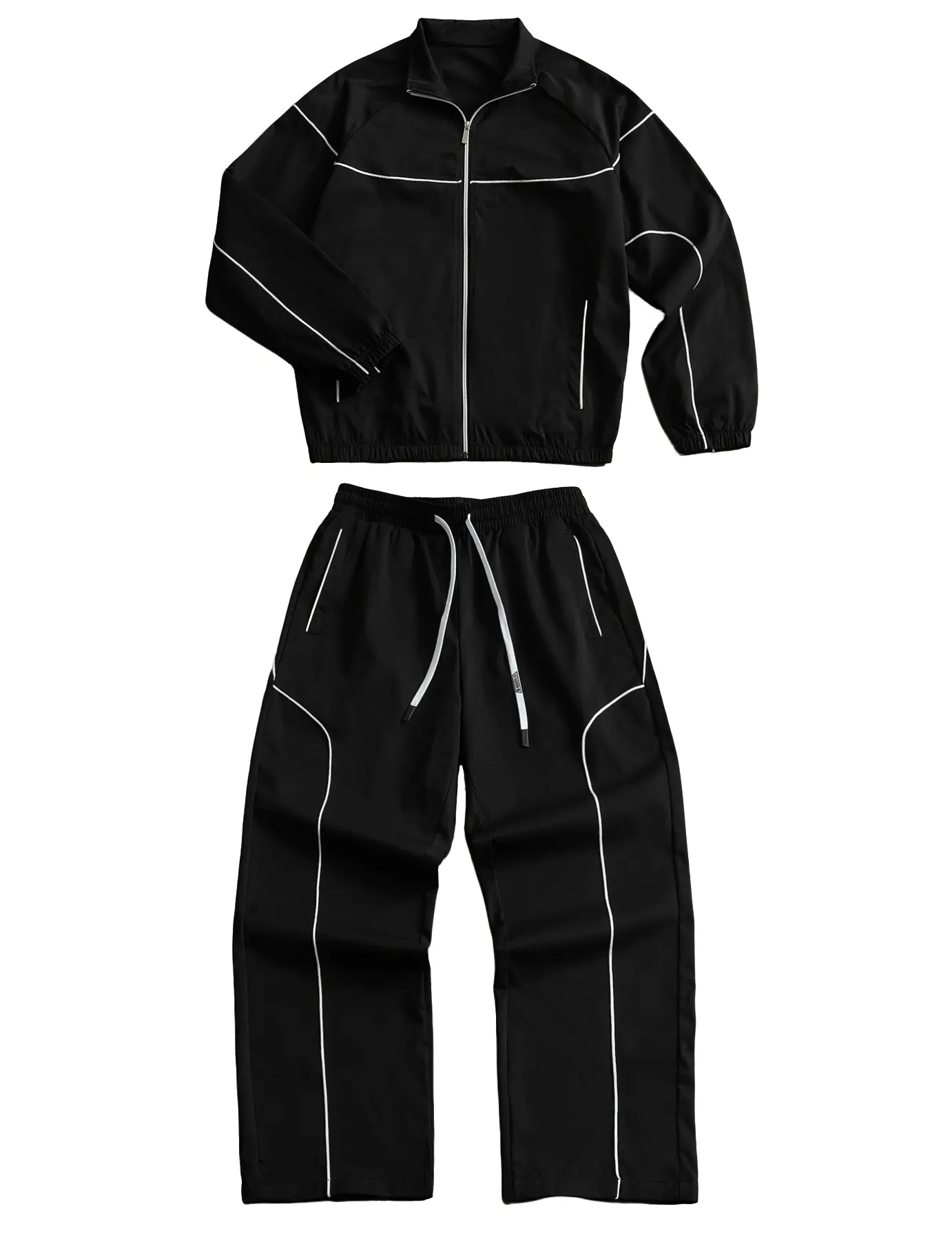Men's Fall Winter Casual Sport Jacket and Pants Set Training Running Tracksuit, Long Sleeve Fitted Contrast Binding, Outdoor Two-Piece for Running and Training