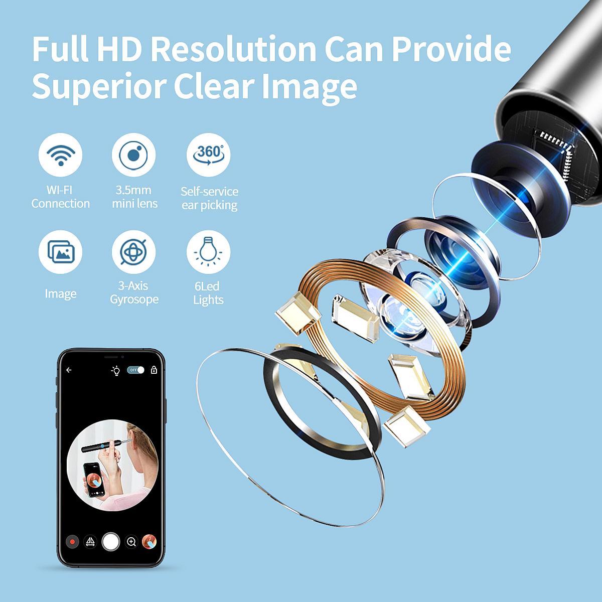 Wireless Earwax Removal Kit, 1 Box Earwax Cleaner with Camera & Accessories, Waterproof Endoscope Ear Cleaning Kit for Home & Travel, Ear Waxing Cleaning, Earwax Removal Tool