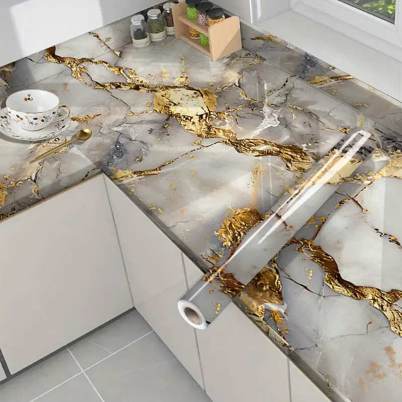 Low-Cost Home Renovation, Jazz Marble Pattern Self-Adhesive Oil-Resistant Kitchen Wallpaper, Universal for Stove, Cabinet, Desk