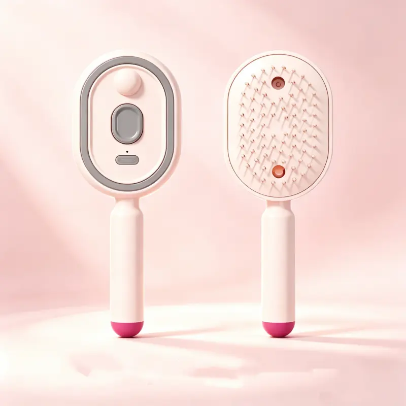 Electric Comb with Attached Spray Bottle - ABS Plastic, Silicone Bristles, Air Cushion Anti-Frizz Tool for All Hair Types, Easy Detangling, Daily Use, Scalp Massage