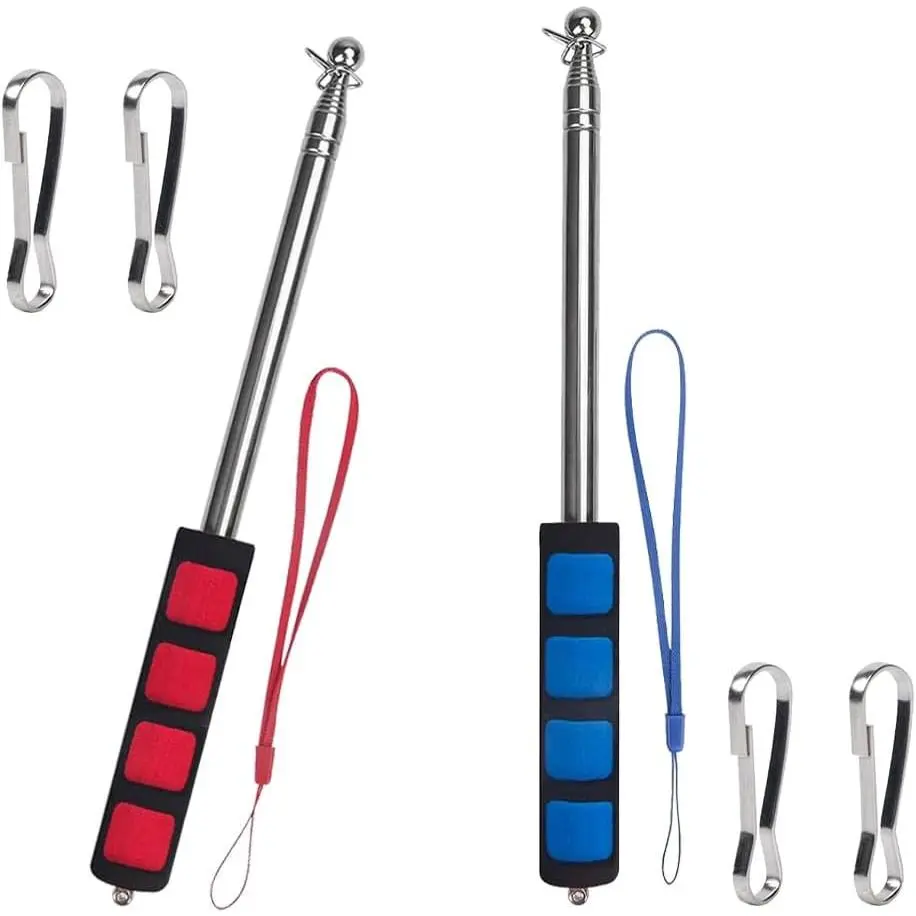 2 count 5.24Feet Telescoping Handheld Flagpole with 4 count Flag Pole Hooks Stainless Steel Tour Guide Flag Pole Portable Banner Flag Pole Pointer for  Flags Teaching Tour Guide Outdoor Activities