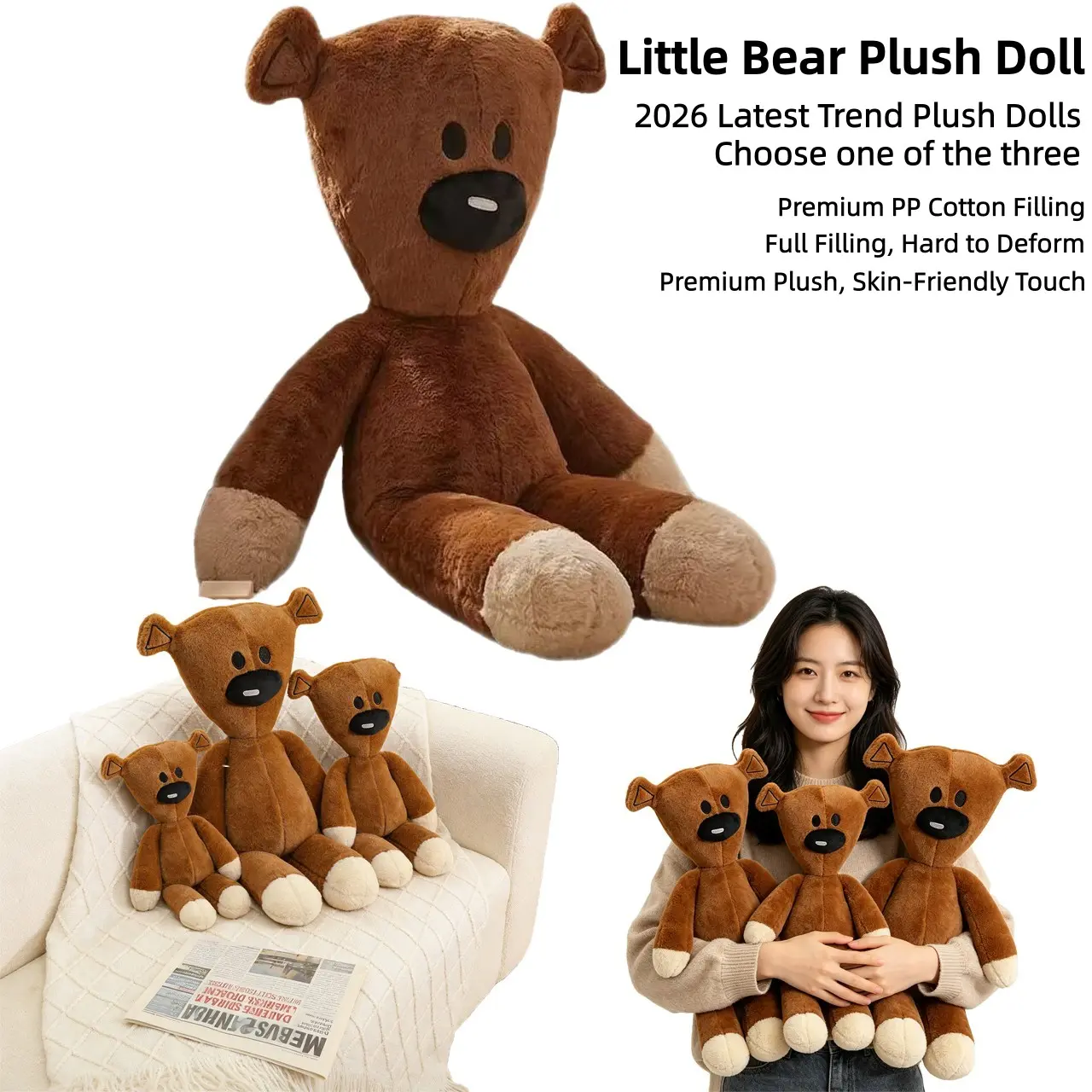 2026 Latest Trend Decorative Throw Pillow, Plush Bear Toy, Cute and Adorable Stuffed Animal, Soft and Skin-Friendly Pillow, Home Decor, TV Companion, Daily Use