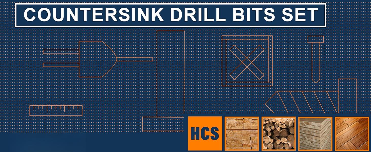 "Professional 4PCS Countersink Drill Bit Set with Adjustable Depth Stop & L-Shape Wrench |   High Carbon Steel Four Blades for Smooth Woodworking, Plastic & Wood Projects |   Essential Tool Kit for Perfect Flush Screws Every Time"