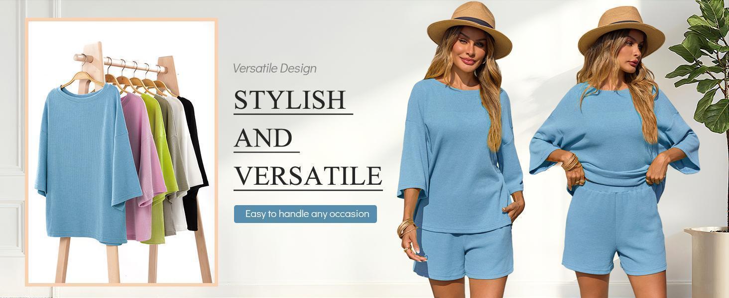 Imily Bela Womens Short Sets 2 Piece Outfits 3/4 Sleeve Tops and Elastic Waist Shorts Lounge Set Casual Loungewear SpringStatements Imily Bela Womens Short Sets 2 Piece Outfits 3/4 Sleeve Tops and Elastic Waist Shorts Lounge Set Casual Loungewear SpringStatements