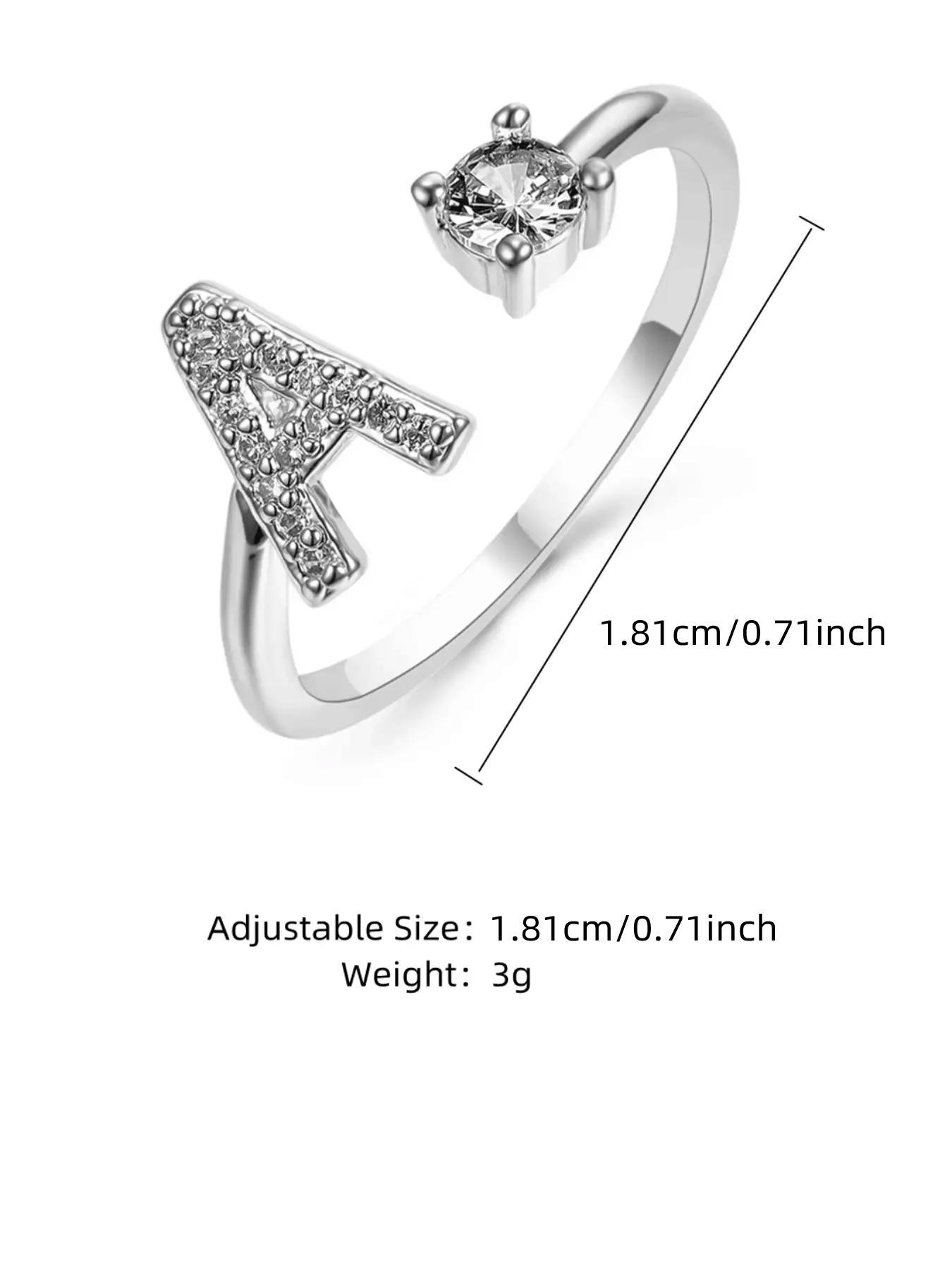 Summer 2026 Creative Letter Cuff Ring with Artificial Zircon Decor, Adjustable Open Ring, Fashion Jewelry for Women & Girls