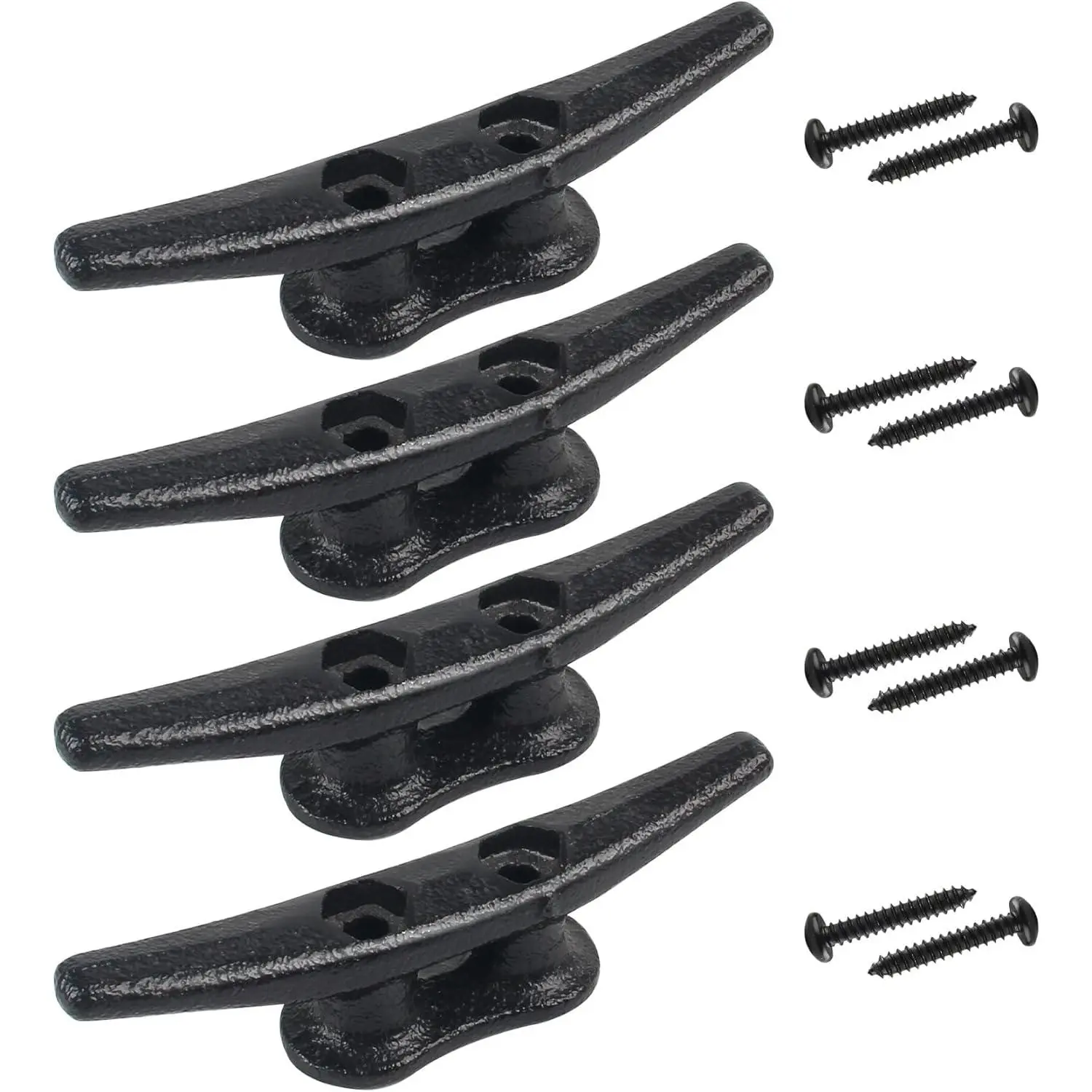 Boat Cleats 4Inch,Hot Dip Galvanized Cast Iron Dock Cleats,Electrophoretic Coated Black Dock Cleats,Rope Cleats Boat Dock Cleats for Marine Deck or Nautical Decor,Hardware Included (4/5/6/10/12Pack)