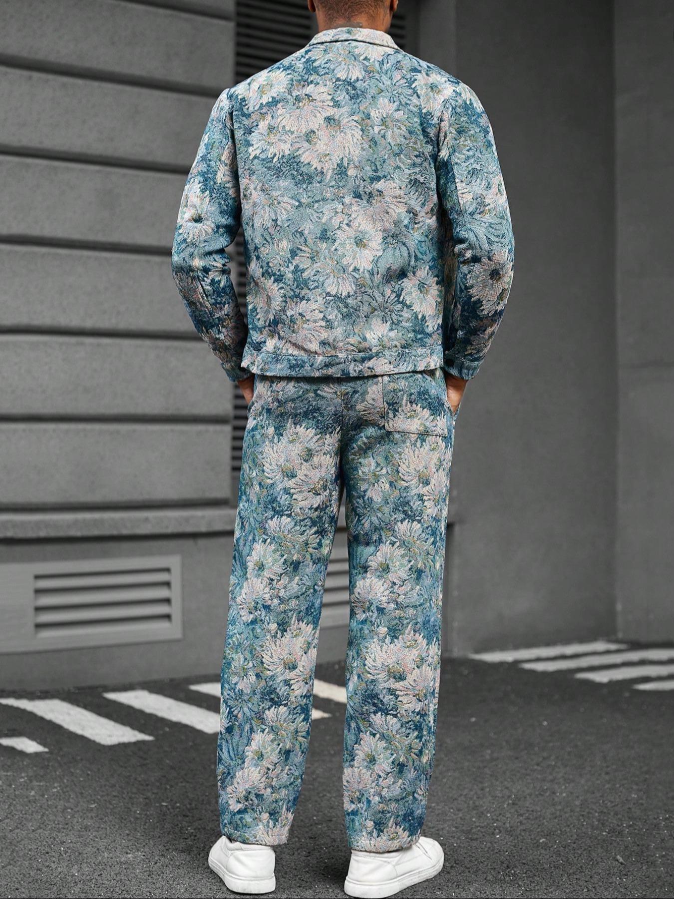 Men's Jacquard Shirt Pants Set, Spring Summer Family Gathering, Casual Daily Wear, Comfortable Fabric, Stylish Design