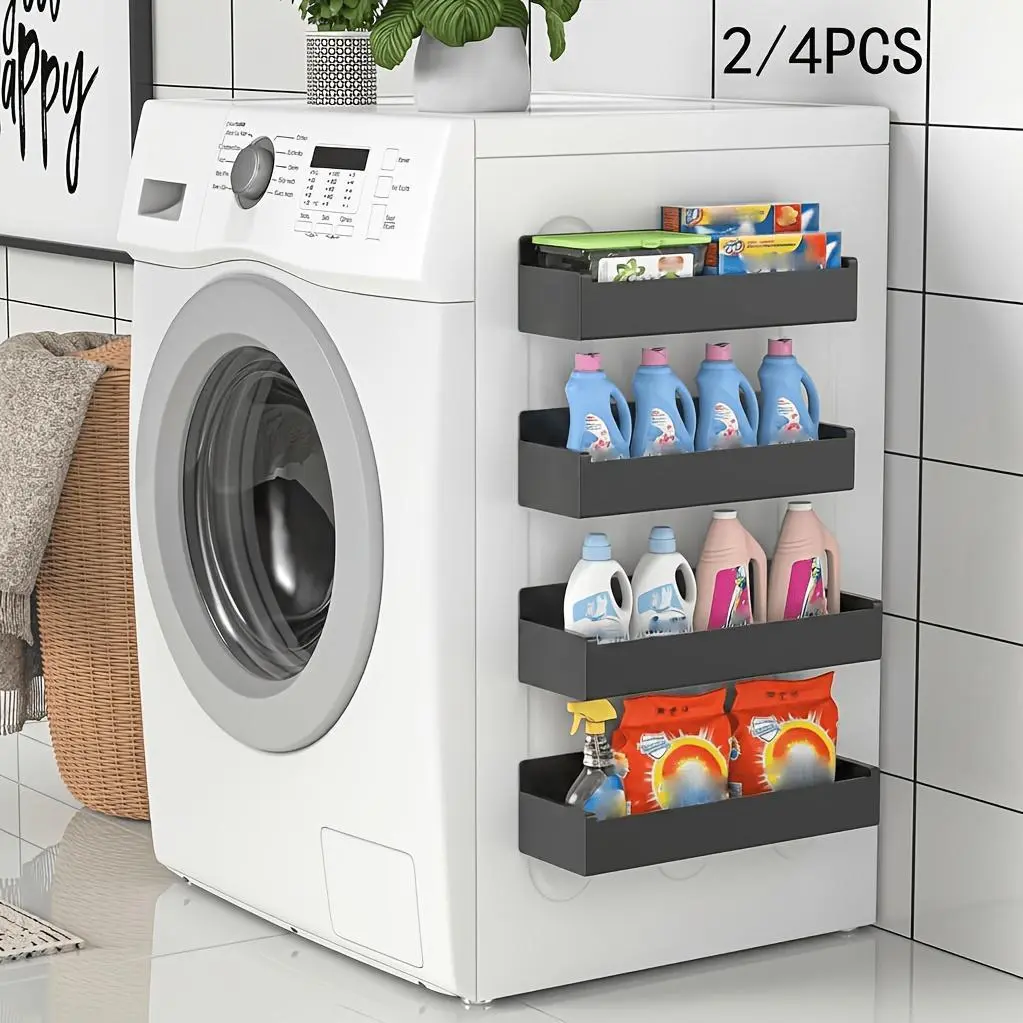 2/4 Movable Metal Refrigerator Magnetic Storage Rack, Multi-purpose Kitchen Bathroom Storage Box, Space-saving Multi-functional Organizer, Simple Appearance.