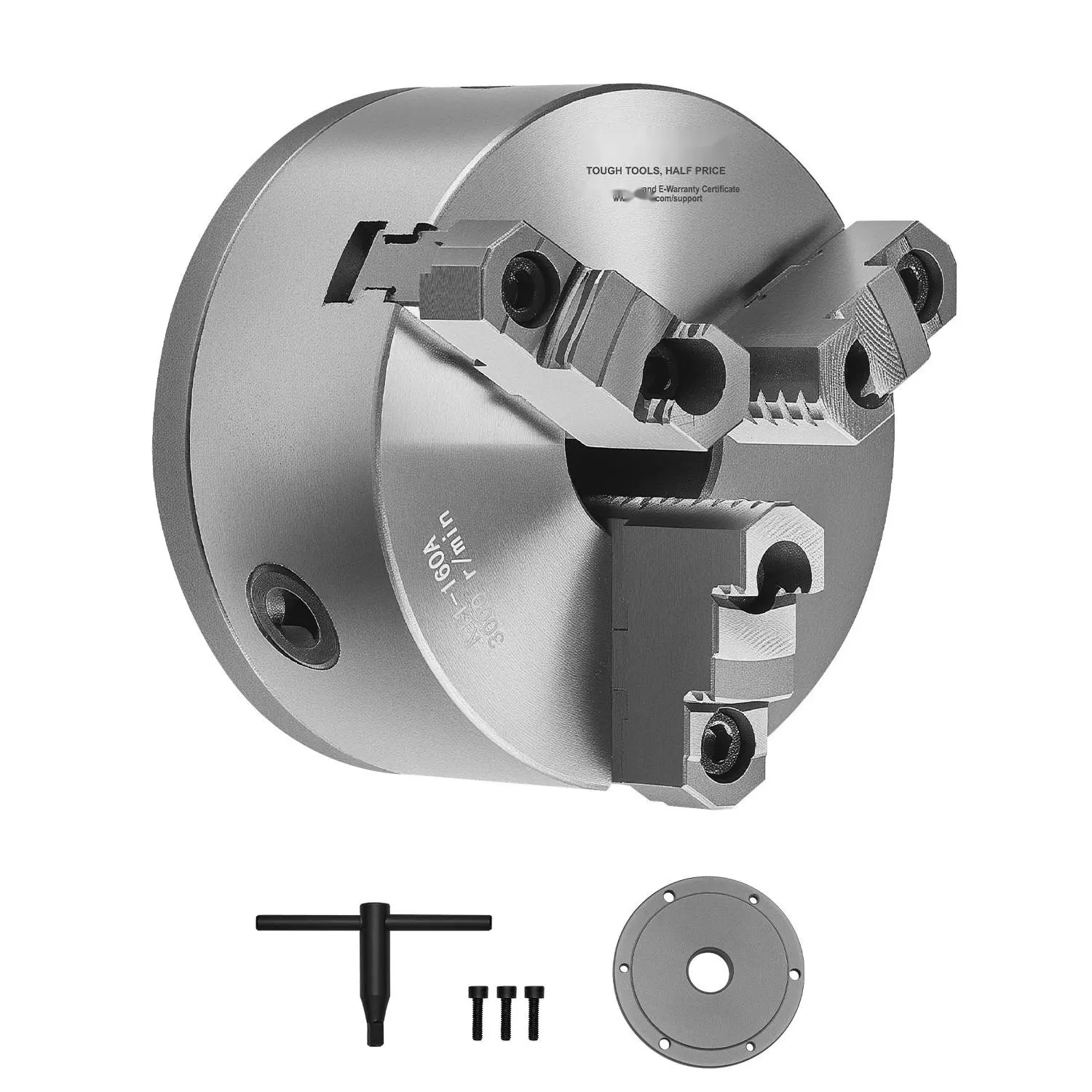 6-Inch 3-Jaw Self-Centering Lathe Chuck With 1-1/2-Inch-8 Threaded Backing Plate For Precision Workholding On Metal Lathes, High-Torque Self-Centering CNC Lathe Chuck, Durable Industrial Lathe Tooling
