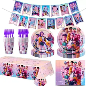 Anime Singing Girl Group Theme Birthday Party Supplies Prepared By Popular Girl Band For Fans, Including Banners, Plates, Cups, Tablecloths, And Napkins, Waterproof Disposable Table Cover, Party Decor, Happy Birthday Decorations Home Event Supplies