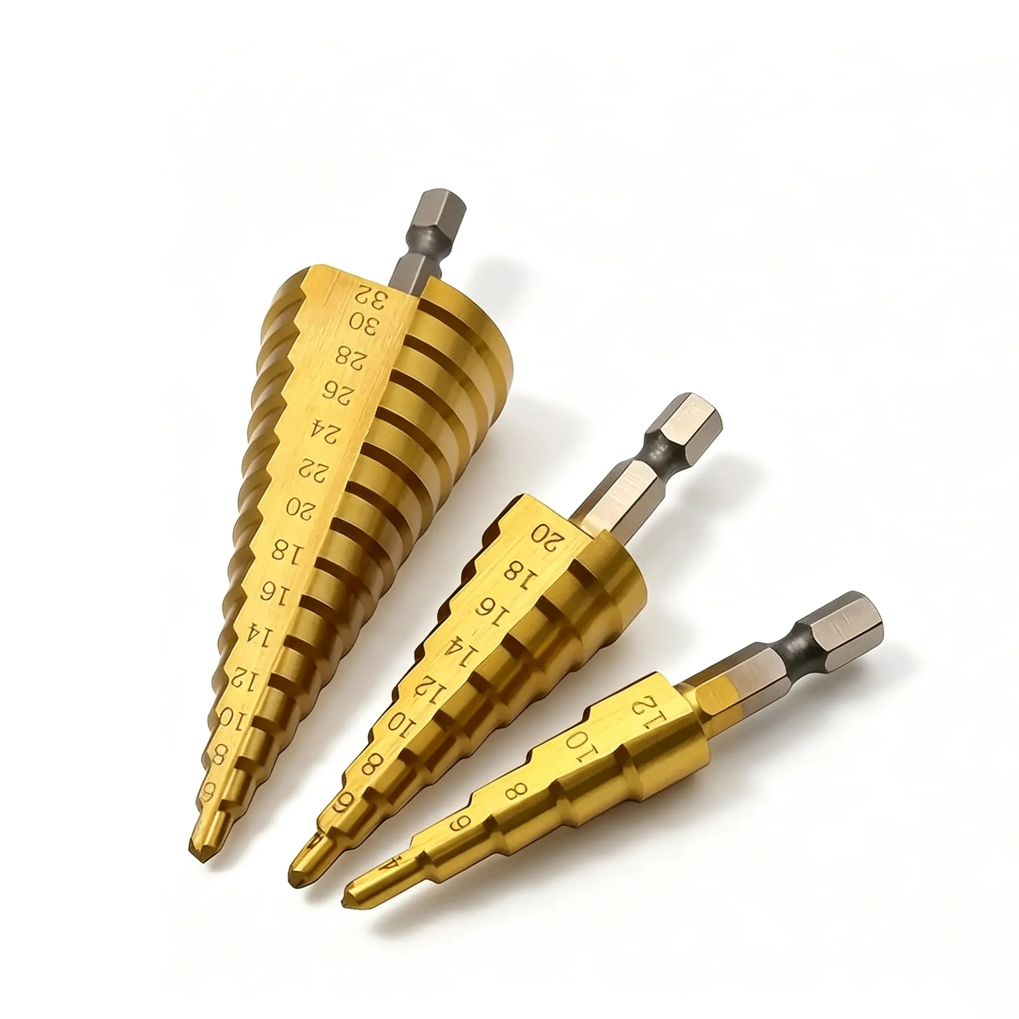 Titanium Coated High Speed Steel Tapered Hole Cutting Bits, Multi-Gauge Gradient Drilling Tool Kit, Suitable for Drilling Holes on Aluminum, Wood and Plastic Materials, Handy Hardware Supply for DIY Handcraft Projects