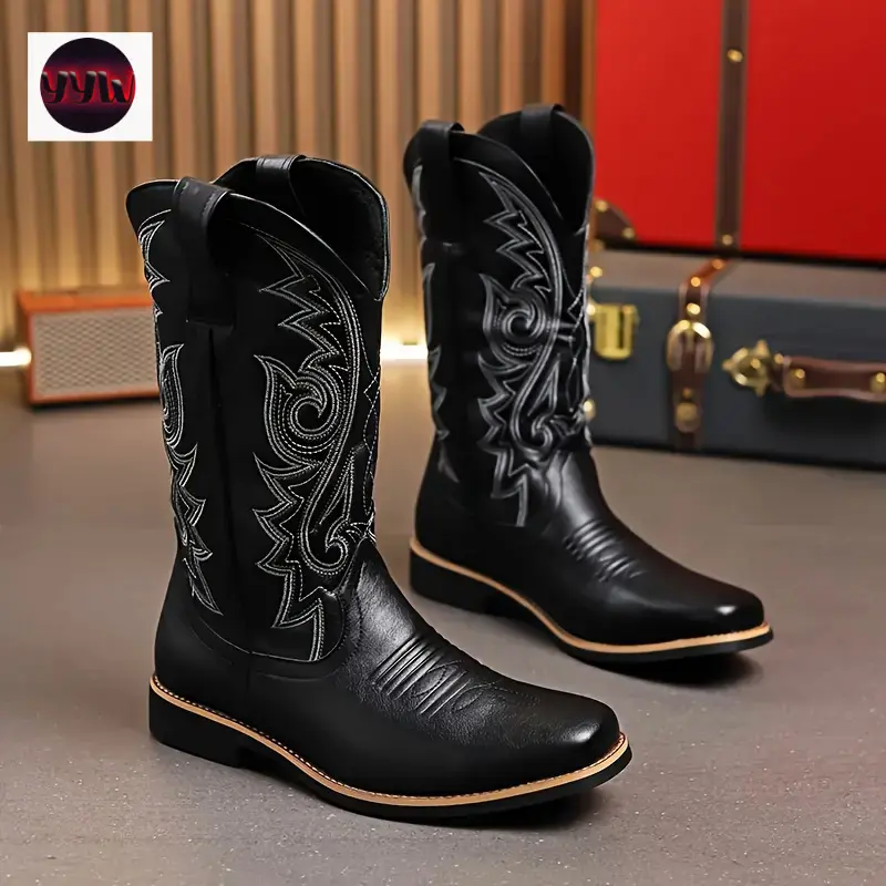 YYW1 (New)Men's Retro Western Outdoor Cowboy Boot Embroidery Long Top Cowboy Boots(Women's Suit)