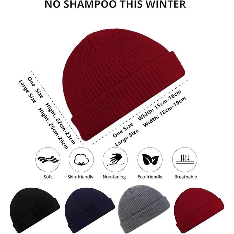 Large Size 2 or 4 Piece Fisherman Beanie for Men Hat Short Knit Cuff Beaniess Trawler Beanie Watch Hat Roll up Edge Skullcap Unisex