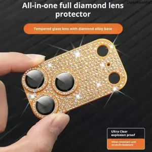 Rhinestone-Embellished Tempered Glass Camera Lens Protector for iPhone Series
