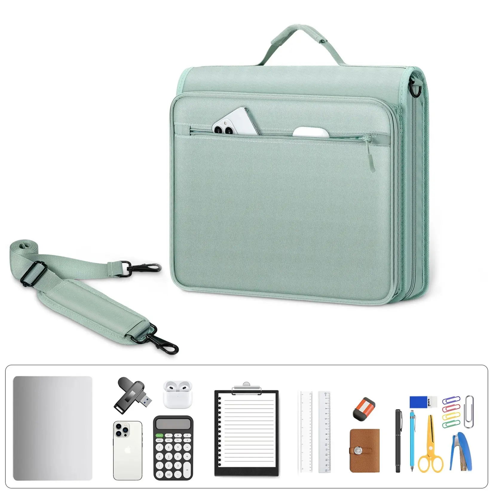 Large Capacity 3-Ring Zipper Binder Portfolio with Expanding Accordion File Organizer - Oxford Fabric, Handle & Shoulder Strap - Document Storage for School Office Business