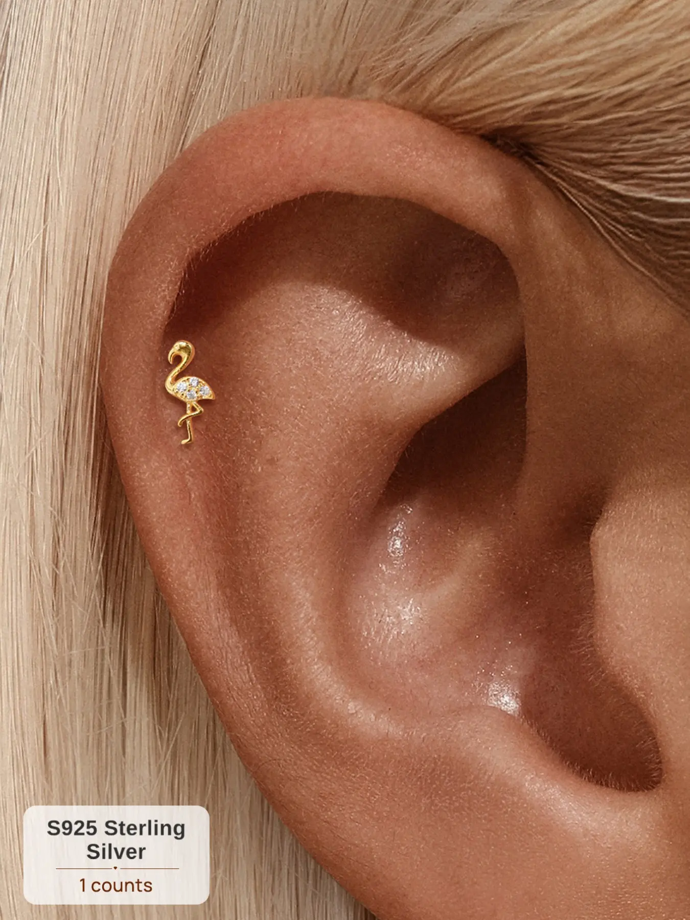 1Pc 18K Gold S925 Silver Flat Back Earring, Pillow Proof Waterproof CZ Pave Flamingo Bird Stud, Chic Y2K Summer Vacation Beach Party Accessories, Perfect Birthday Mother’s Day Christmas Gift for Men Women Wedding Set