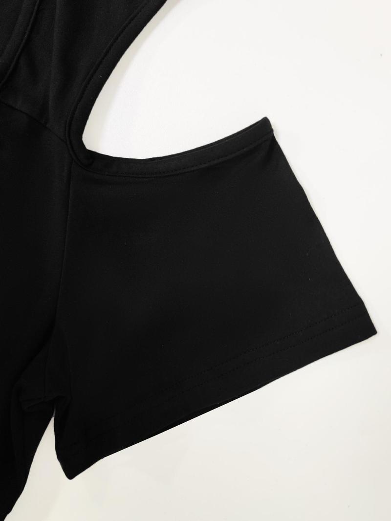 【Plus Size】 Cold Shoulder Tee, Casual Asymmetrical Hem Short Sleeve T-shirt for Summer, Women's Plus Clothing for Daily Wear 【Plus Size】 Cold Shoulder Tee, Casual Asymmetrical Hem Short Sleeve T-shirt for Summer, Women's Plus Clothing for Daily Wear