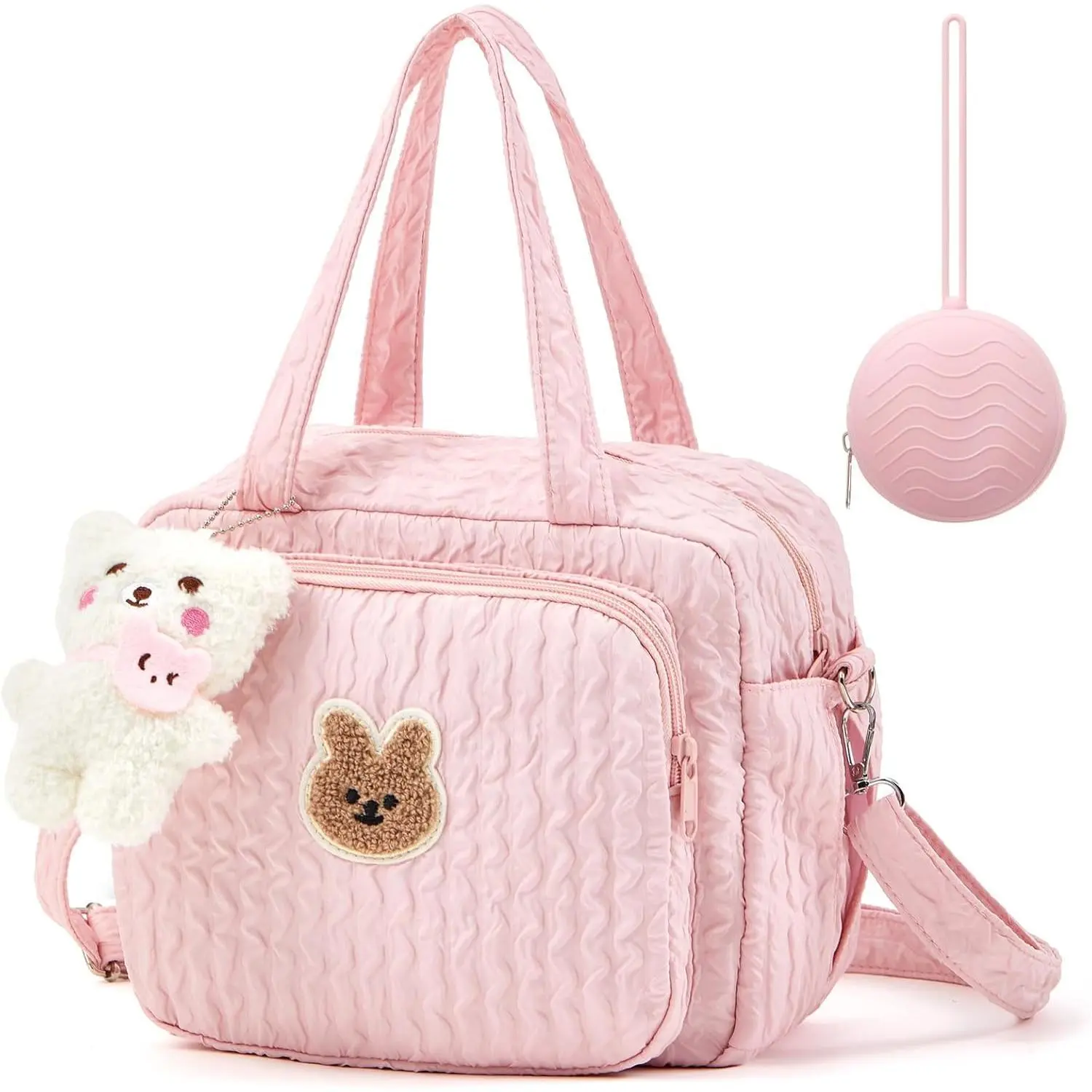 Small Diaper Tote Bag - Zippered, Plain, Casual, Portable Multifunctional Mom Bag with Silicone Pacifier Holder Case, Crossbody Strap, Unisex Design, Wipeable with Damp Cloth, Diaper Bag Purse, Lightweight Diaper Handbag