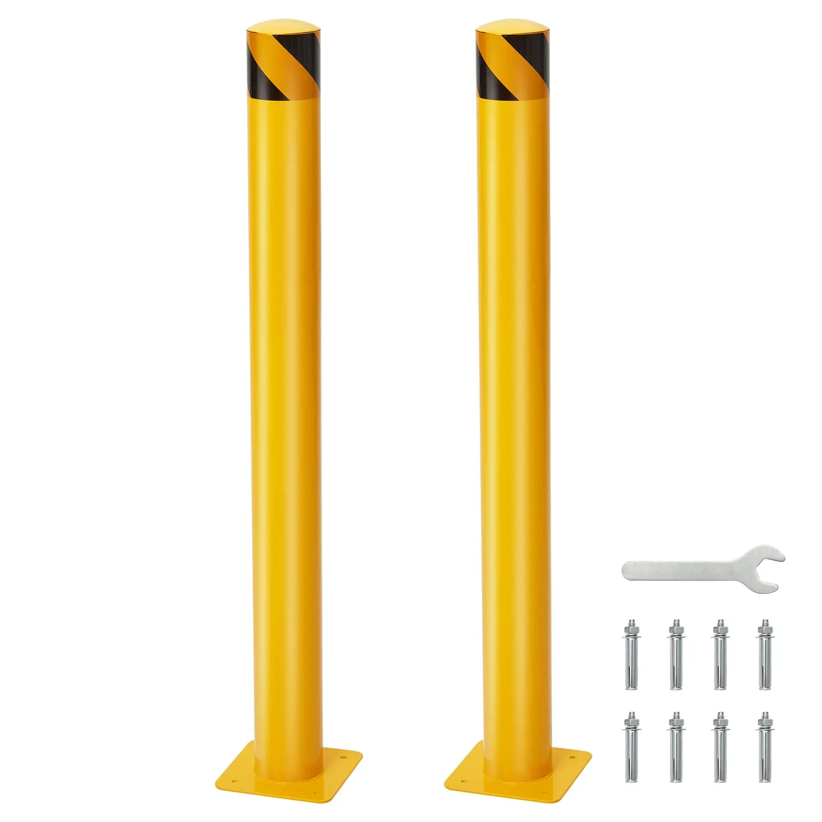 Garvee Safety Bollard, 2 Packs 42 Inch Height Bollard Post, 4.5 Inch Diameter, Yellow Safety Steel Bollard Post with 8 Anchor Bolts, for Traffic Control, Driveway Barrier, Parking Pole