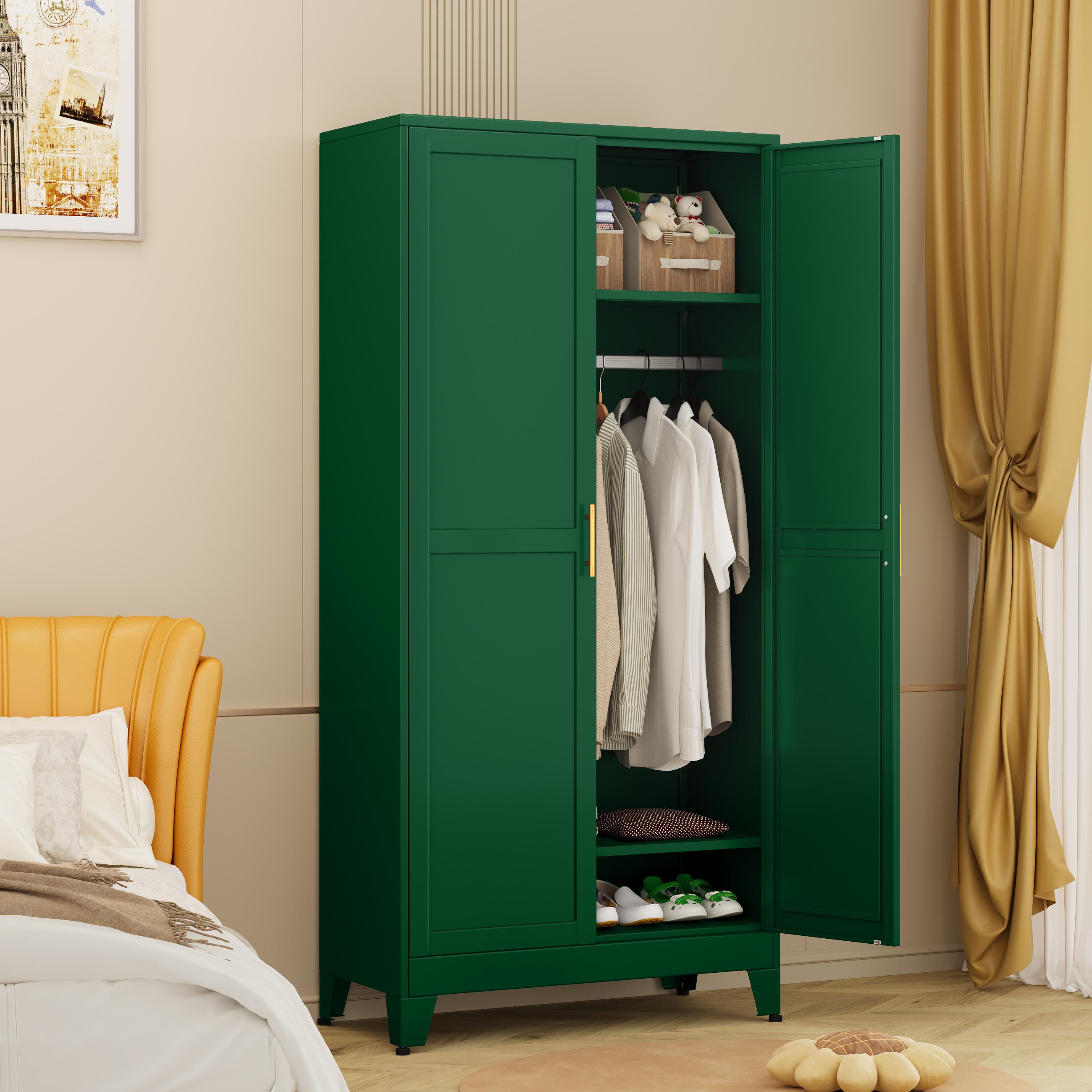 Metal Wardrobe Cabinet with Hanging Rod, 71" Metal Clothing Storage Cabinets with 2 Doors and Adjustable Shelves, White Armoire Wardrobe Closet for Bedroom, Laundry Room, Cloak Room mothersdaygift