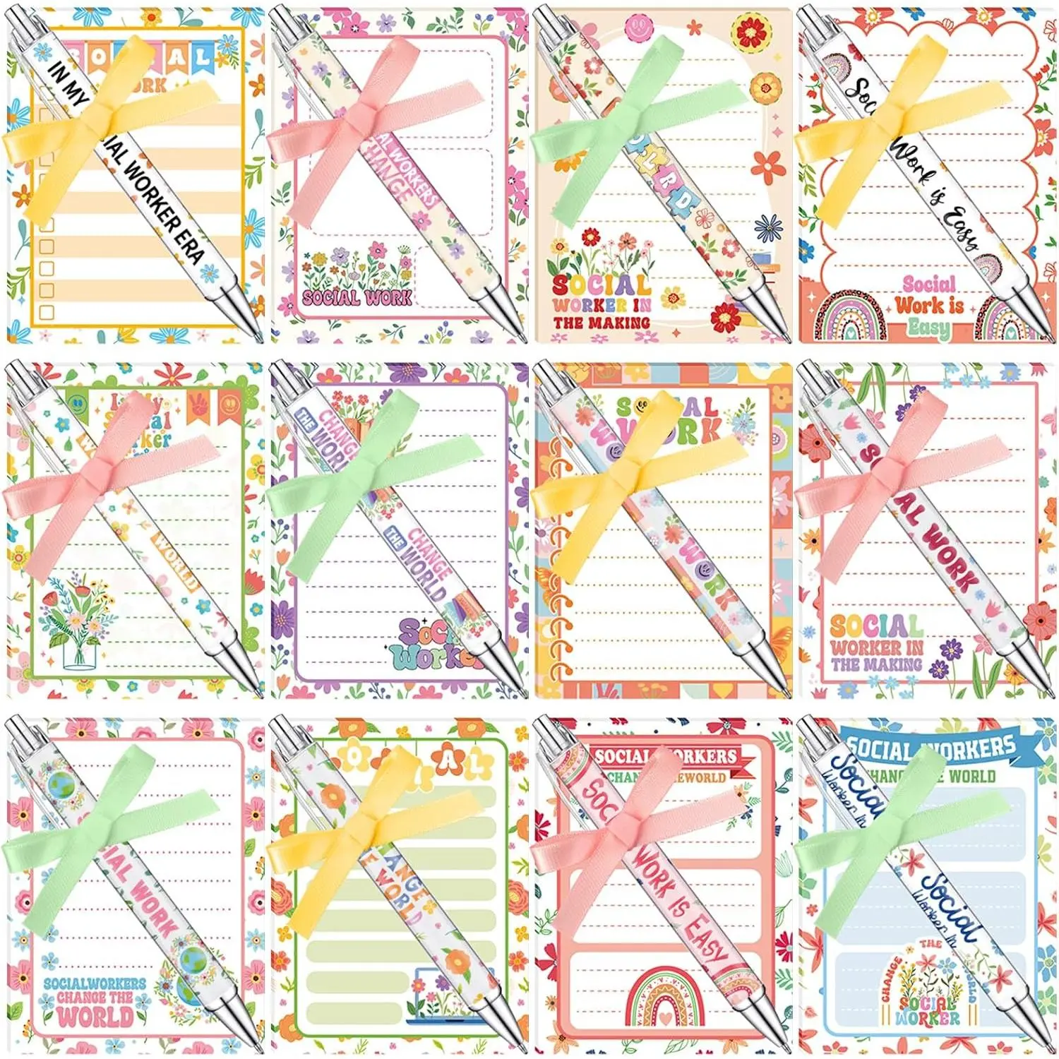 48 count Social Worker Graduation Gifts for MSW BSW DSW PhD Inspirational Notepads and Ballpoint Pens with Ribbon Social Work Thank You Gifts Bulk for Staff Coworker  Teachers Student
