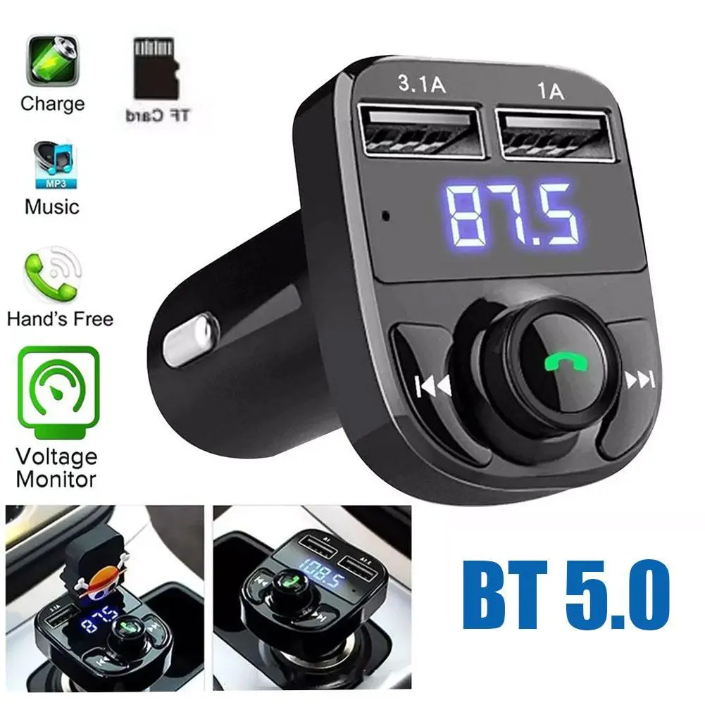 Wireless Bluetooth FM Transmitter &   With Hands-Free Calling Radio Receiver Dual USB Charger &  Stereo Adapter player music mp3 retro