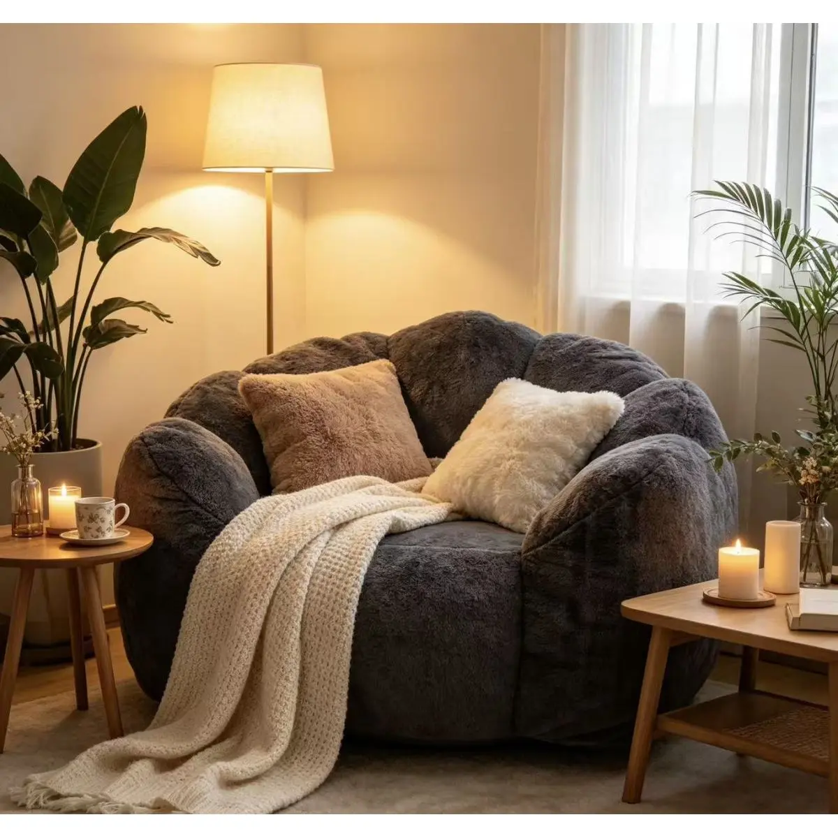 Artificial Rabbit Velvet Large Single-Petal Cloud Chair - 1-Seat Cozy Lazy Sofa Chair for Adults, Ideal for Bedroom, Living Room, One Seat