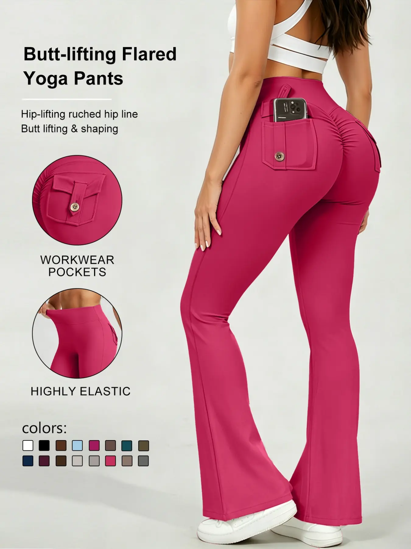 Women's High-Waisted Wide-Leg Yoga Pants with Pockets, Butt Lifting Boot Cut Workout Tights, Comfortable Athletic Wear for Women, Flared Yoga Bottoms